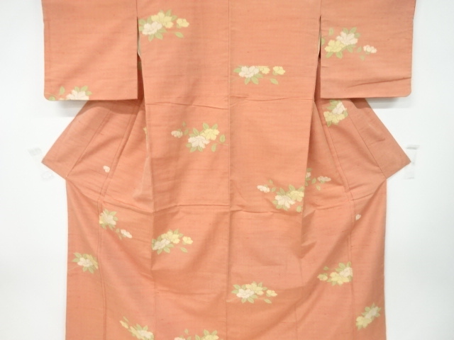 JAPANESE KIMONO / ANTIQUE KIMONO / SILK / TSUMUGI / WOVEN CAMELLIA